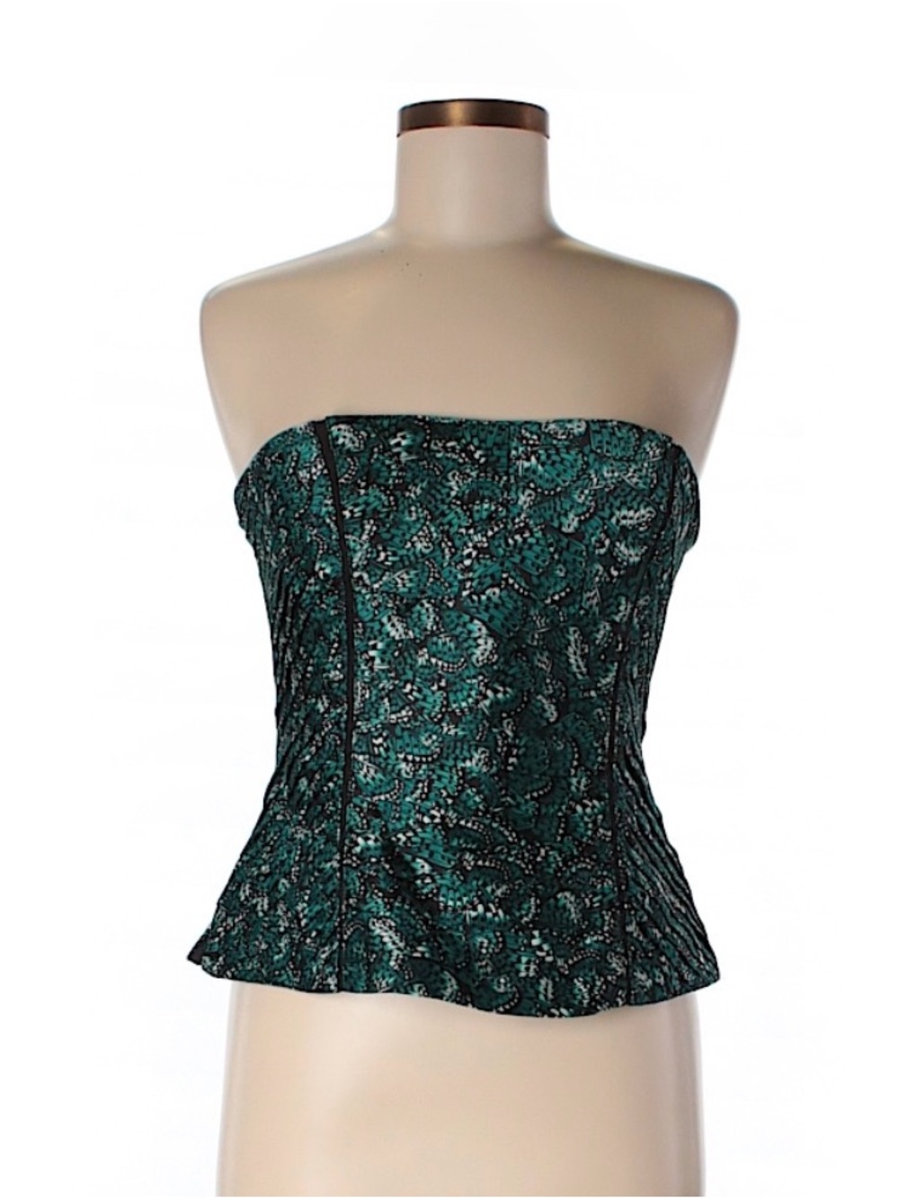 White House Black Market Strapless Teal Flutter Top